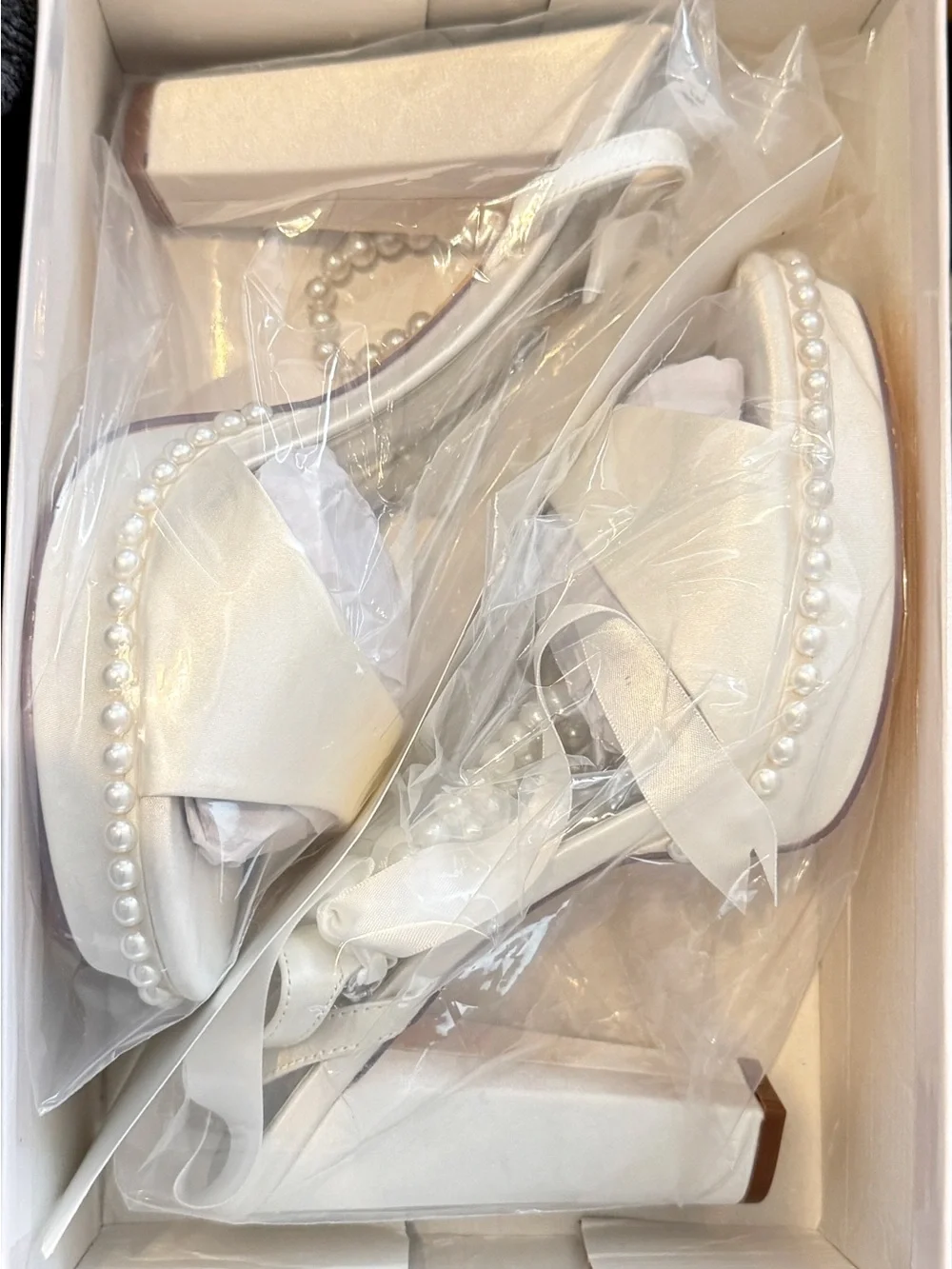 Ivory Pearl Bridal Platform Heels Wedding Shoes 8.5 NIB